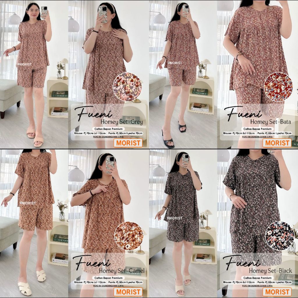 Fueni Homey Set Setelan Oneset Polos Pendek Premium Catton Rayon Original Ori Morist Berlabel