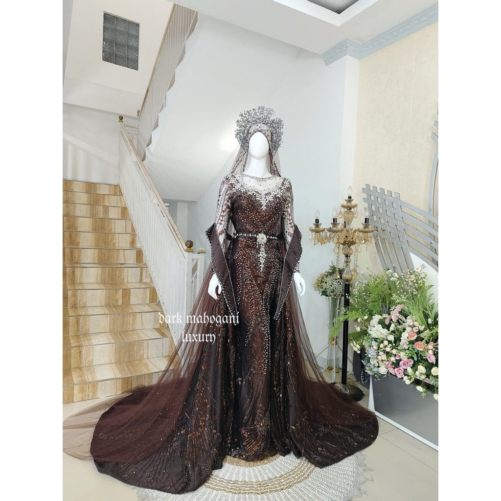 BAJU PENGANTIN SLIM DRESS BRREKOR / KEBAYA DRESS WEDDING MODERN / BAJU PENGANTIN SLIM MUSLIMAH MEWAH