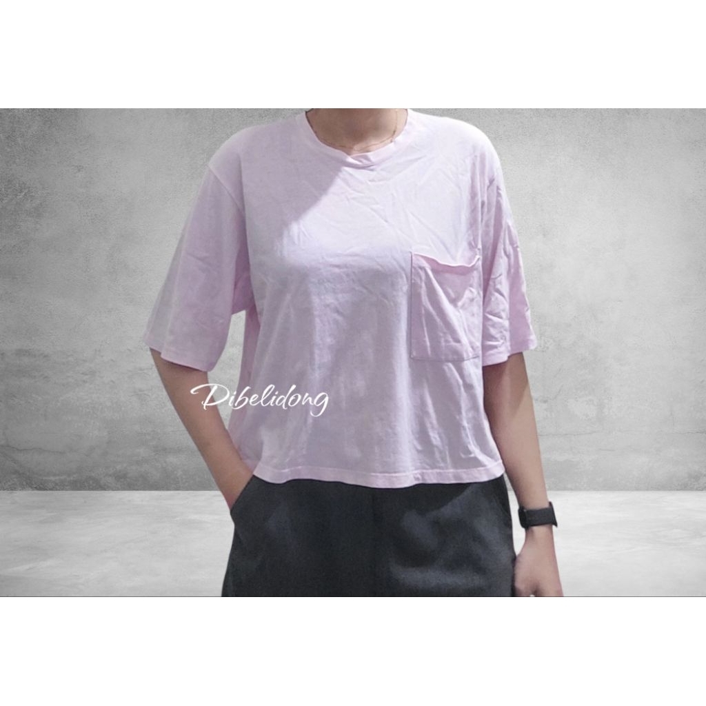 kaos wanita crop warna pink