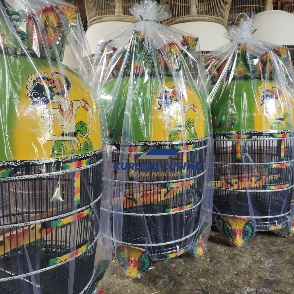 SANGKAR BURUNG MAHKOTA MERAK PIBER KANDANG PERKUTUT KUALITAS SUPER MOTIF WAYANG - HIJAU