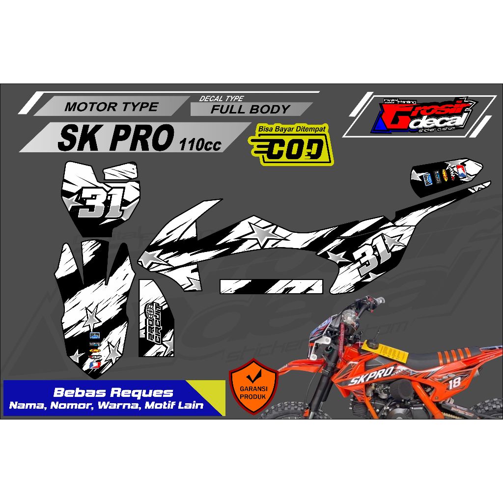 Sticker Decal Stiker Mini trail SK PRO 110cc Full body Free Custom
