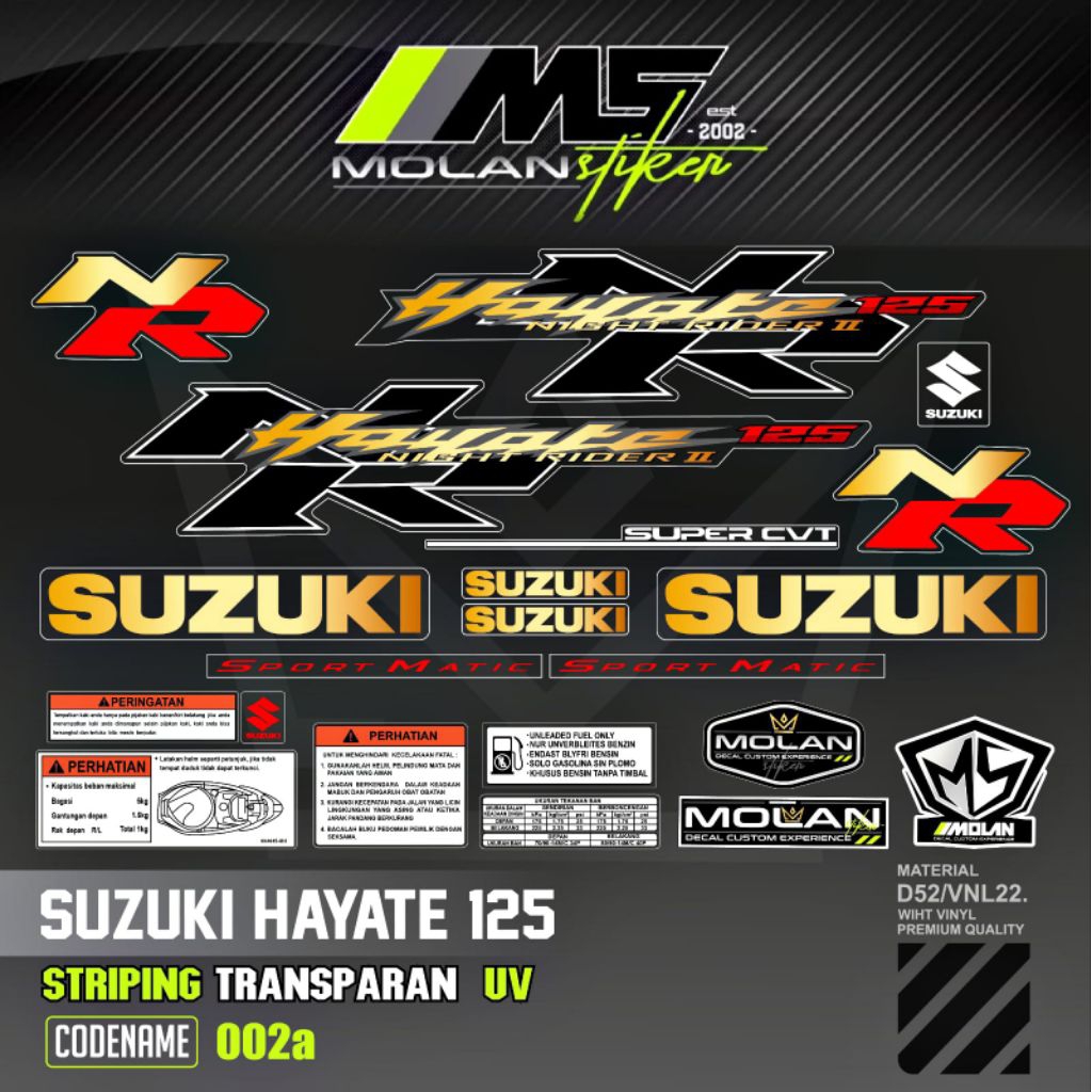 Decal Sticker Striping Variasi Transparan Uv Suzuki Hayate NR 2 Sport Matic Hayate Nigt Raider 2 Hay