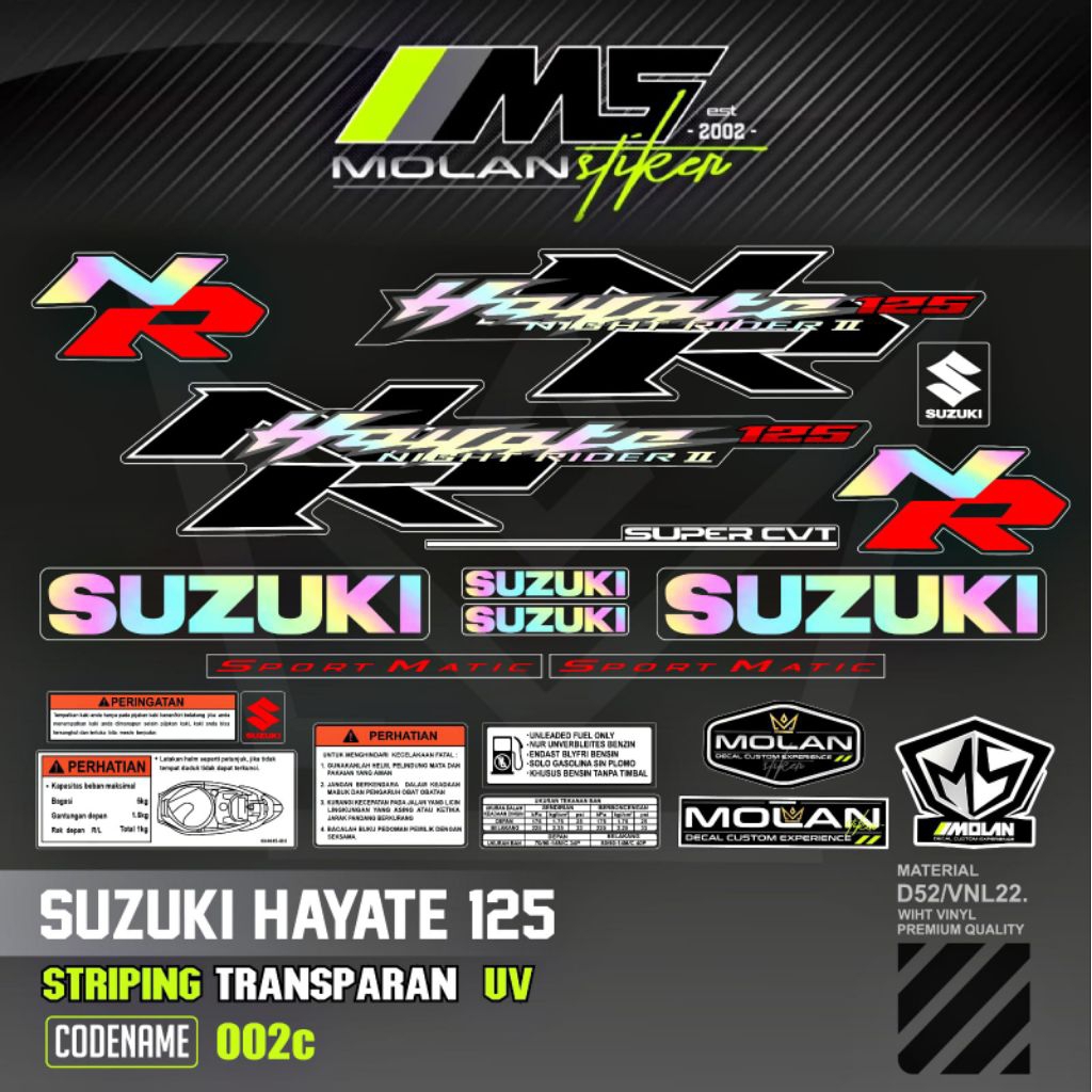 Decal Sticker Striping Variasi Transparan Uv Suzuki Hayate NR 2 Sport Matic Hayate Nigt Raider 2 Hay