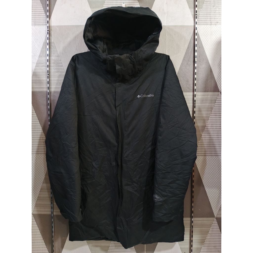 Jaket Columbia Omnitech Black Hoodie Down Jacket Bulu Angsa Original Size M Fit L XL