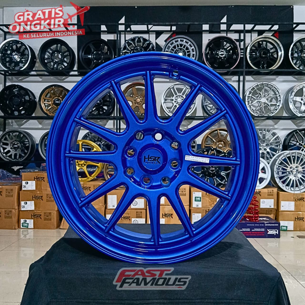 Velg mobil racing HSR Ende R15 Rata body buat Avanza Jazz Sigra Brio Datsun Mazda2 Dll, Warna BLUE