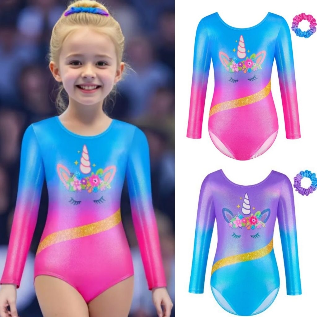 Little Qey Leotard Gymnastic LT109 Baju Senam Gymnastic Anak Perempuan Lengan Panjang Ready Stock Us