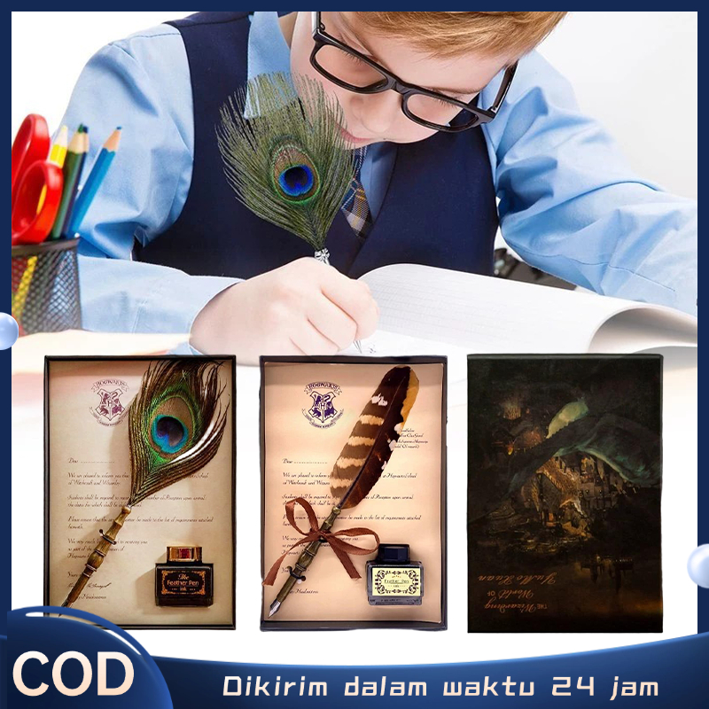 

Set Lengkap Pulpen Bulu Feather Quill Vintage Pena Kaligrafi Stainless Retro Alat Kaligrafi Set Dengan Kotak Hadiah