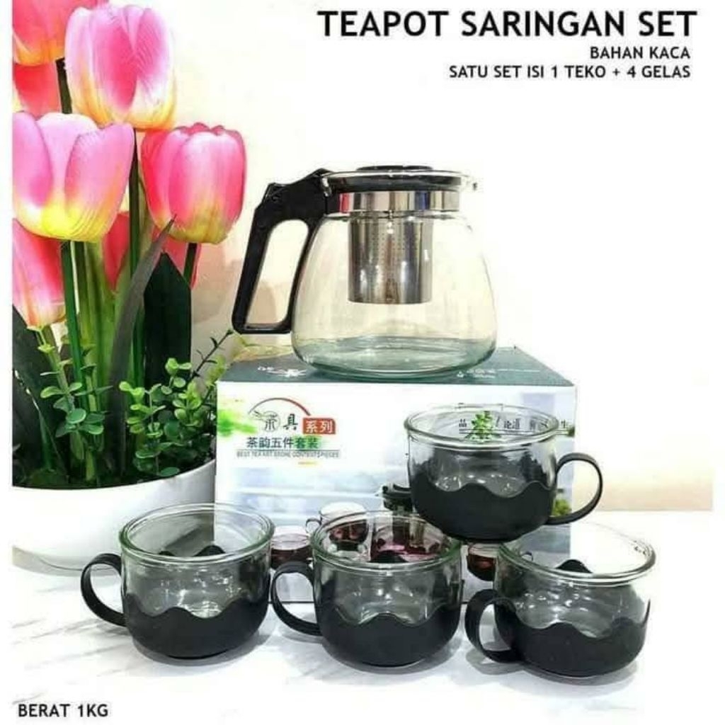 Tea Pot Saringan 5 in 1,Tea Pot Cantik,Tea Pot Set Gelas