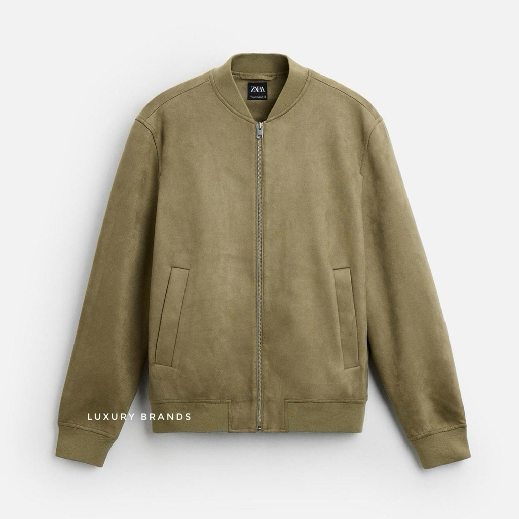 Jaket Bomber ZARA Man Original Faux Suede Bomber Jacket Khaki