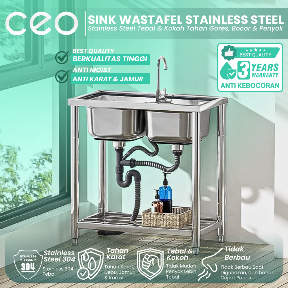 CEO Rangka Besi Meja Wastafel Portable Stainless Steel Kitchen Sink Bak Cuci Piring Bracket Metal