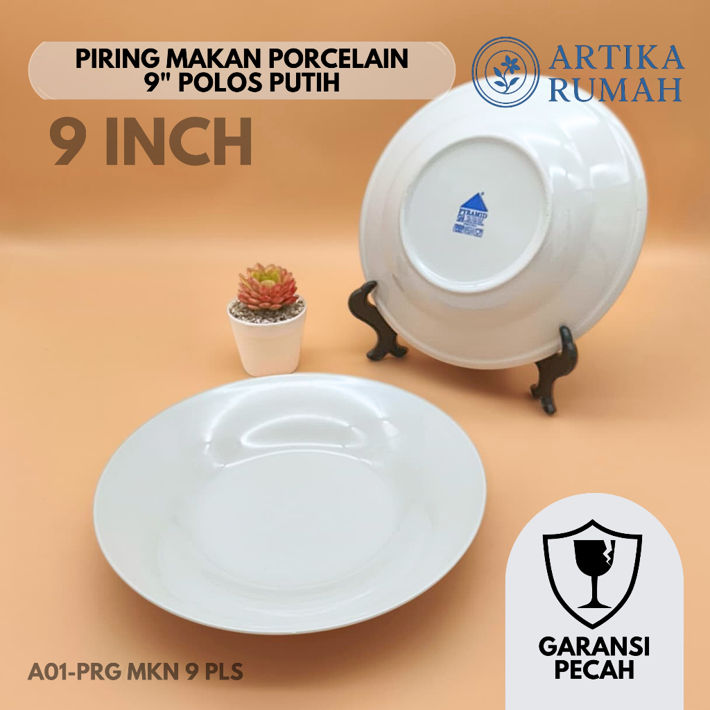 Artika Rumah Piring Keramik Porcelain Bulat Aestetik 9 inch Warna Putih Polos | Piring Saji Piring M