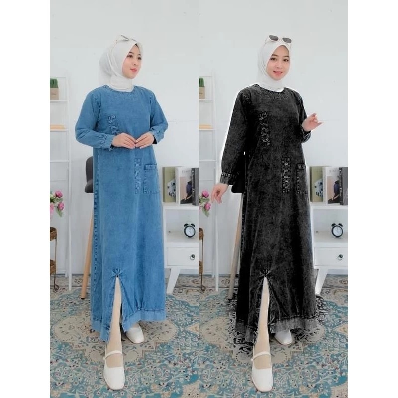 Gamis Jeans Maksi // Dress Snow Blue // Pakaian Wanita Muslim Terbaru