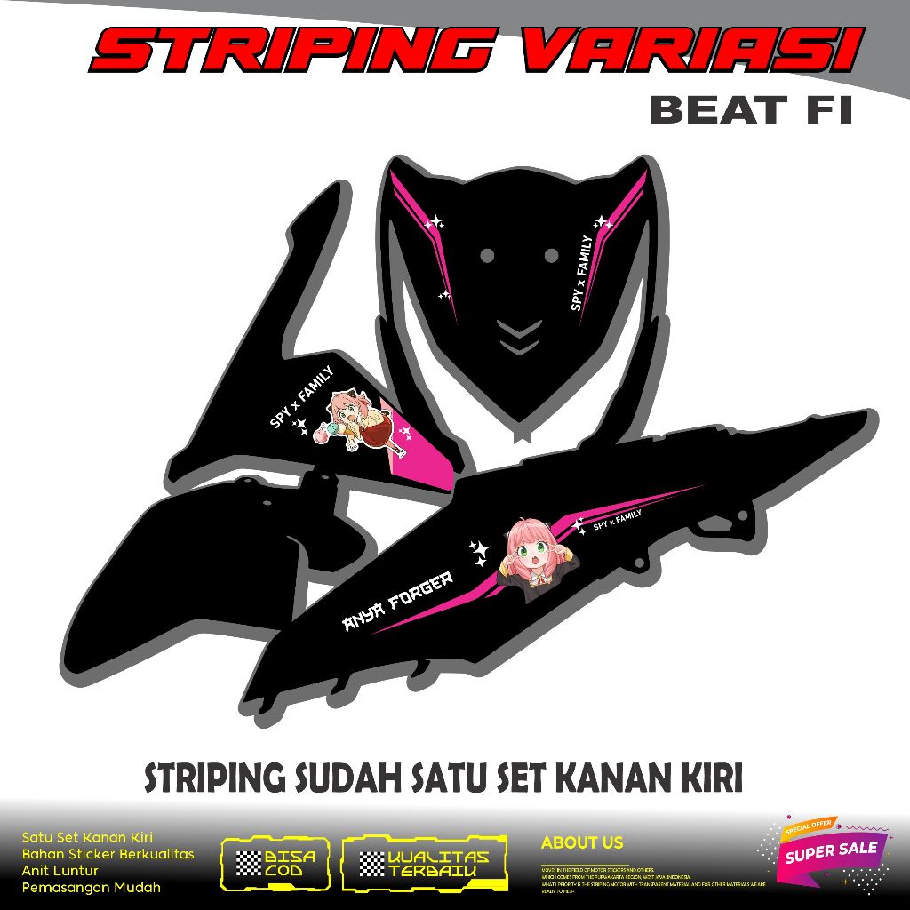 STRIPING STICKER VARIASI HONDA BEAT FI MOTIF ANYA FORGER SIMPLE KEREN