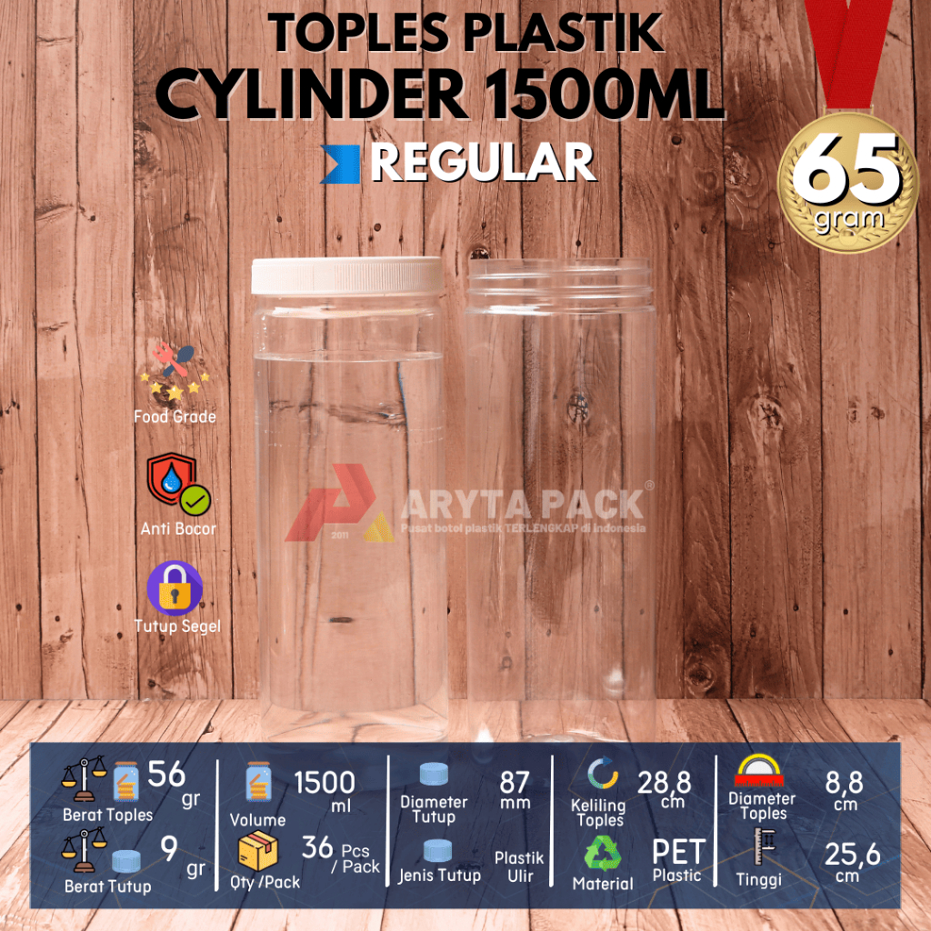 Toples plastik PET 1,5liter 1500ml silinder cylinder jar tabung kue snack cookies tutup ulir warna w