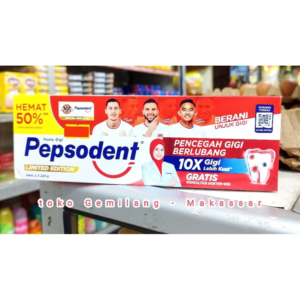 Pepsodent pasta gigi / odol pencegah gigi berlubang kemasan isi 2×225 gr