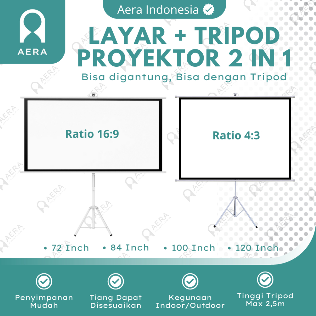Layar Proyektor Tripod 120 Inch 16:9 dan 4:3 Screen Tripod Projector Adjustable 120 Inch Layar