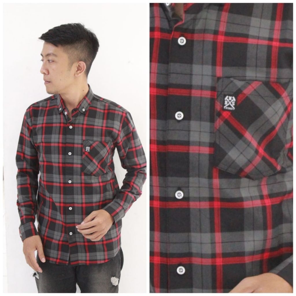 Kemeja Akrilik Byones Lineship Panjang Kotak Kotak Size M L Xl