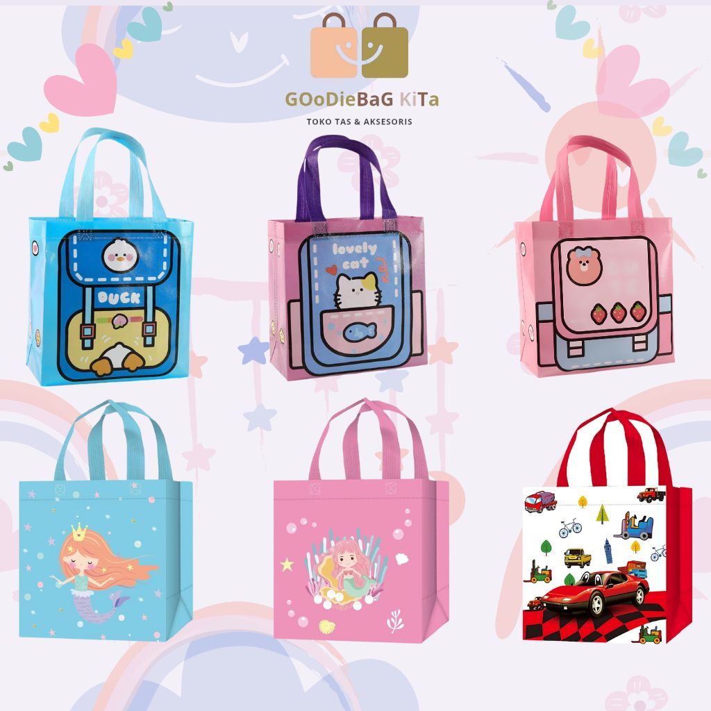 

Tas Goodiebag Anak Motif Mobil Kartun/Tas Spunbond Anak/Tas Souvenir Ulang Tahun Anak