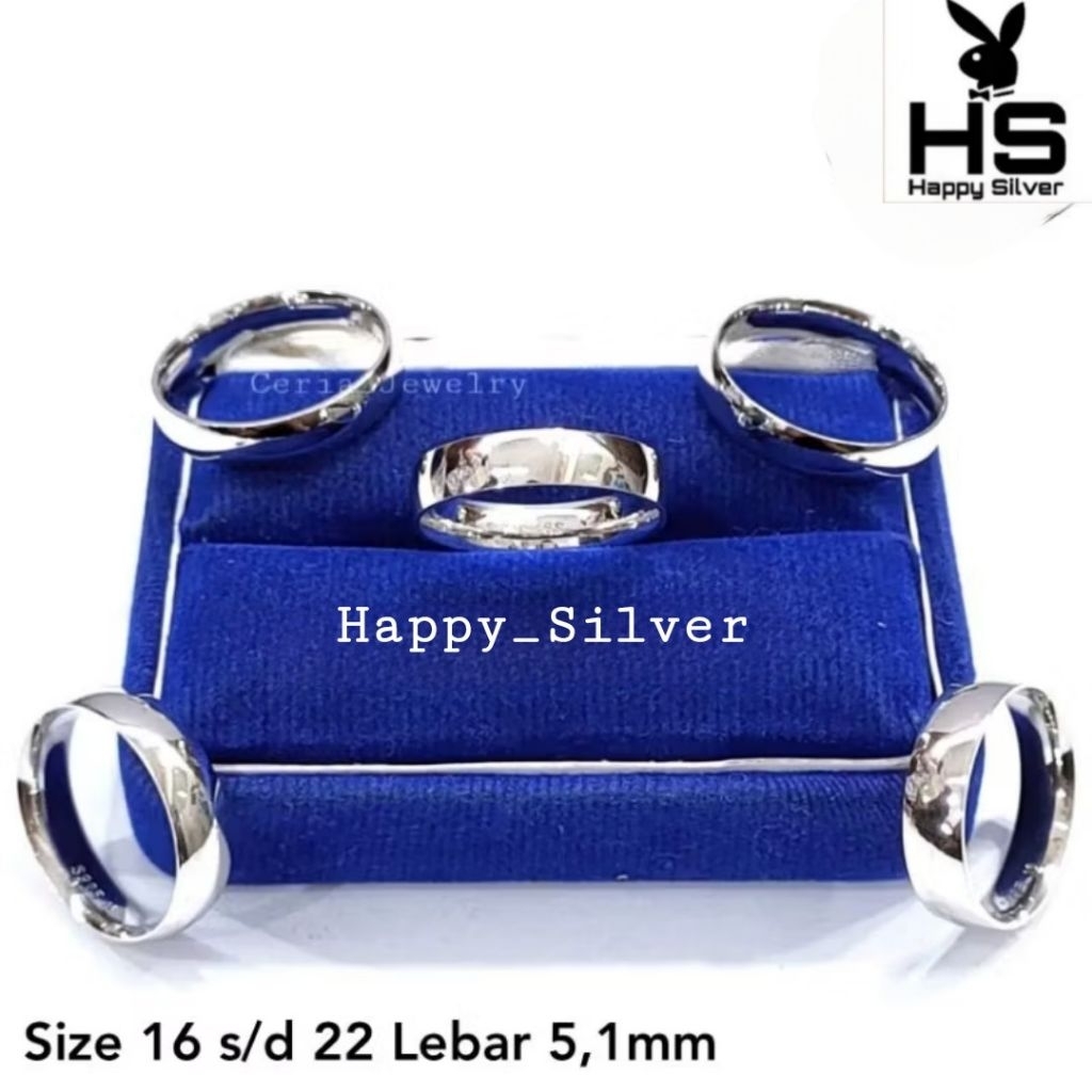 Cincin Perak Pria Wanita Silver Asli 925 Lapis Emas Putih Model Ring Polos - Cincin Pria Wanita Anti