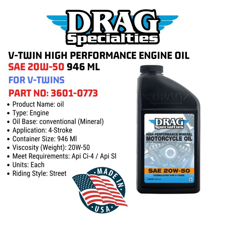 DRAG SPECIALTIES V-TWIN HIGH PERFORMANCE ENGINE OIL SAE 20W-50 946 ML FOR V-TWIN OIL MESIN 3601-0773