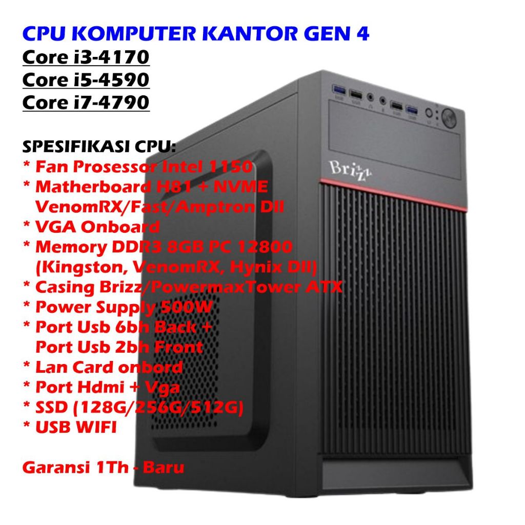 CPU KOMPUTER HASWELL CORE I5-4460 CORE I5-4570, CORE I3-4160 CORE I3-4150 CORE I3-4130 - RAM 4GB SSD