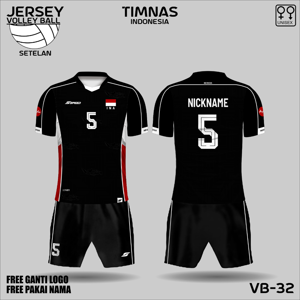 Setelan jersey voli timnas indonesia kaos baju olah raga voli indoor