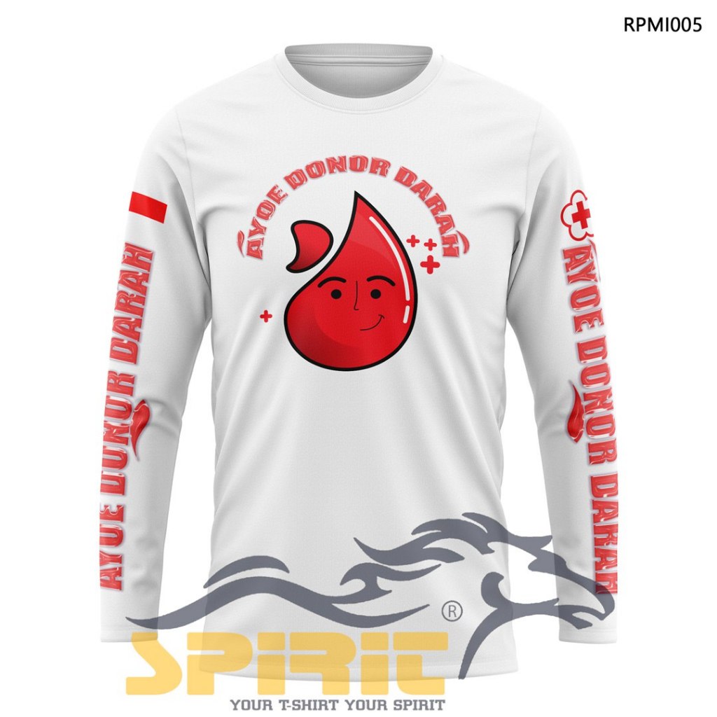 Kaos Ayo Donor Darah Baju Komunitas Kegiatan Sosial Palang Merah Indonesia Lengan Panjang Unisex