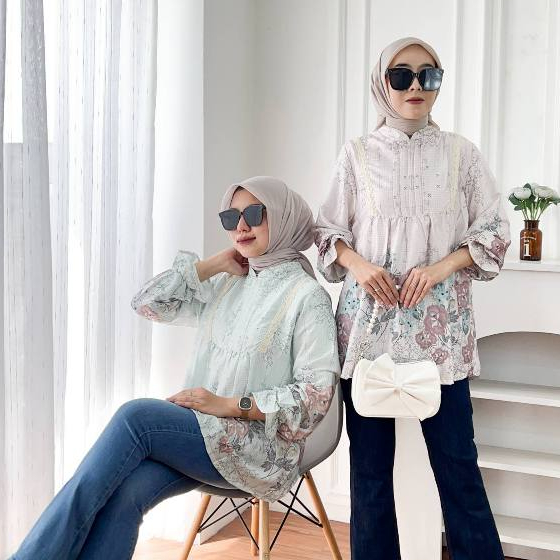 Blouse Silk Motif - CHERYL FLOWER BLOUSE SILK Atasan Wanita Kekinian Motif Flower