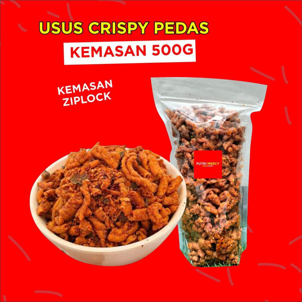 

usus cripsy pedas asin daun jeruk kemasan 500gram