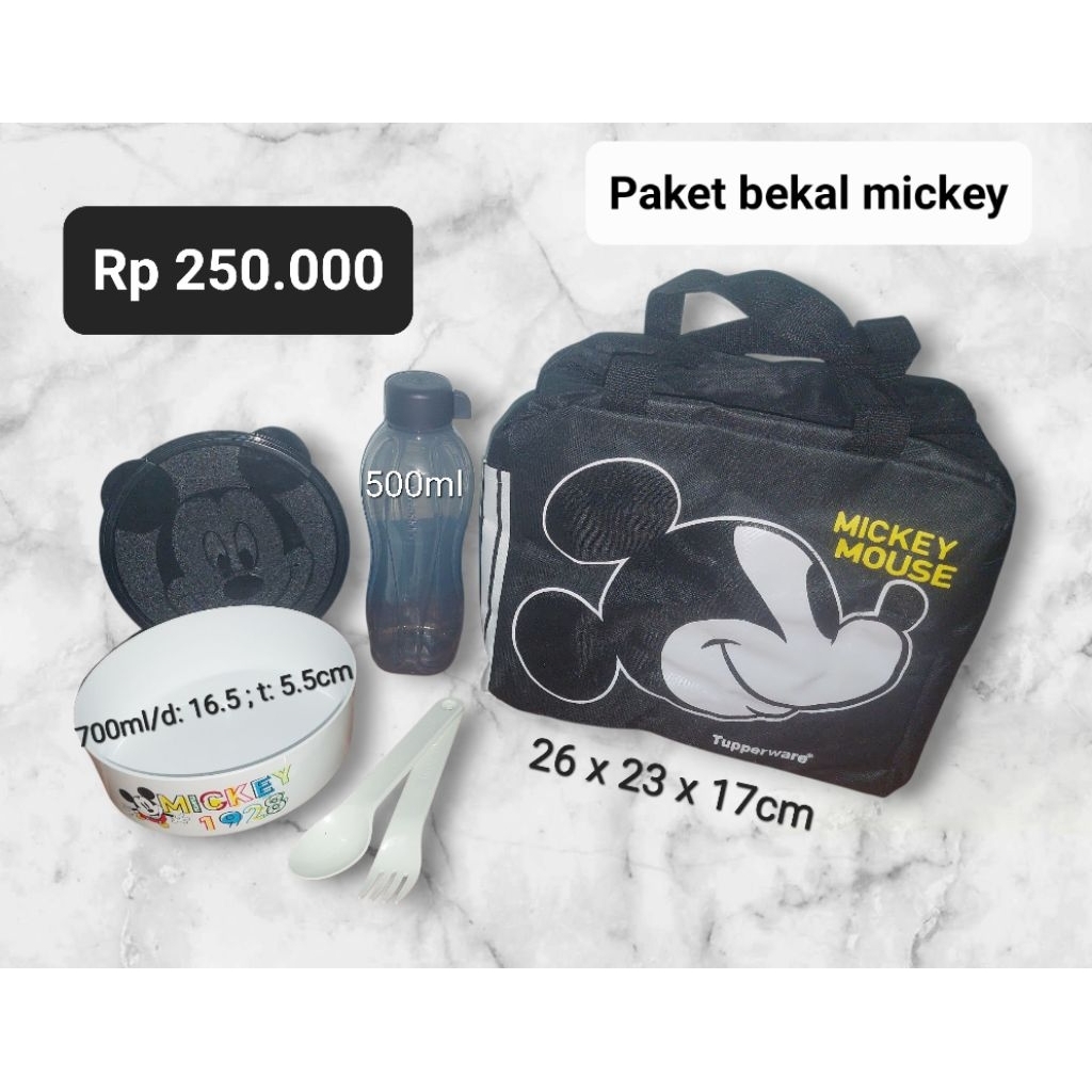 Paket bekal mickey minnie lunch set tupperware/tempat bekal motif karakter
