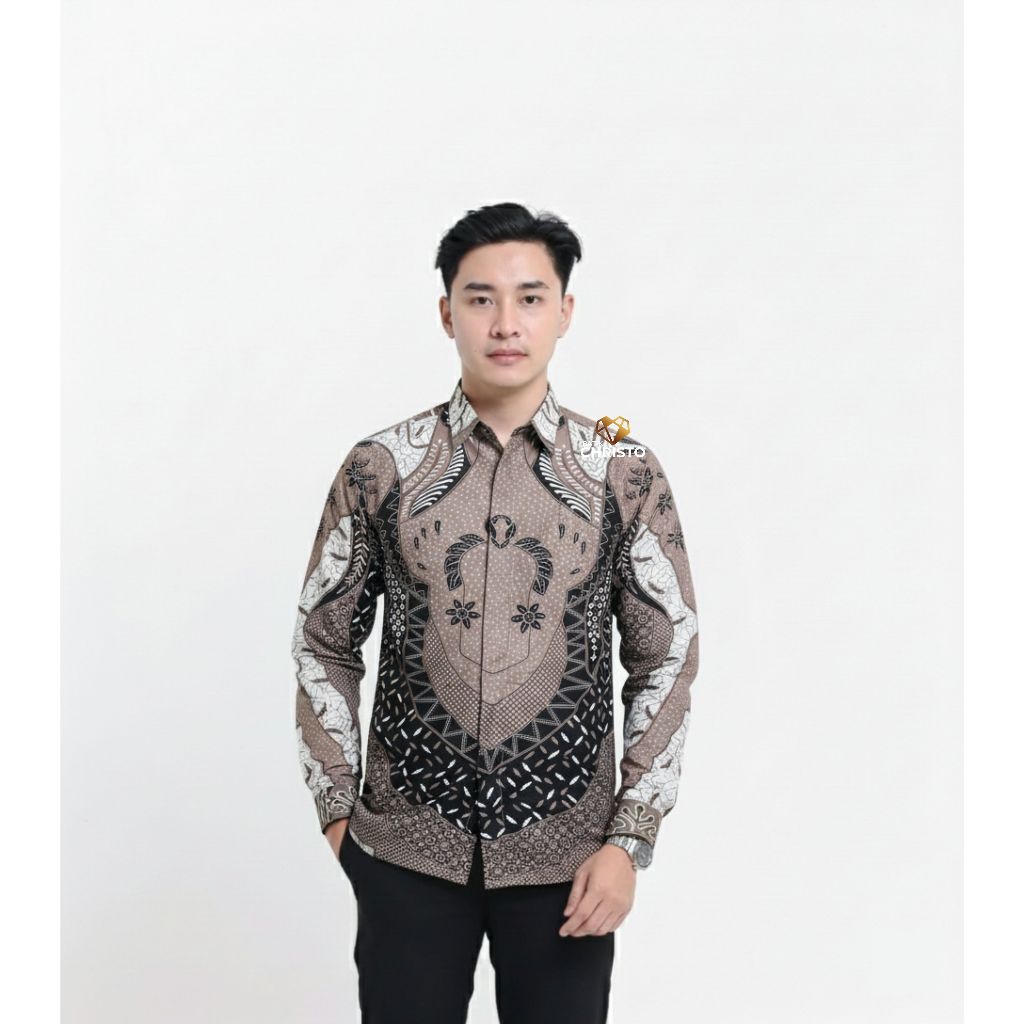 Kemeja Batik Pria Baju Lengan Panjang Slimfit Lapis Furing Batik Christo 1231 Bahan Katun Premium El