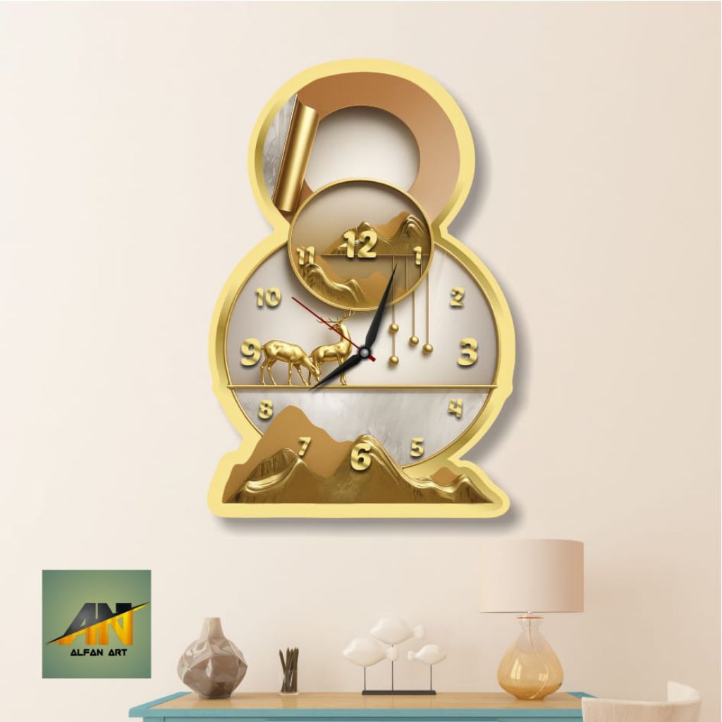 AL148-Hiasan Jam dinding Aesthetic Ukir karakter Gunung Emas Termurah