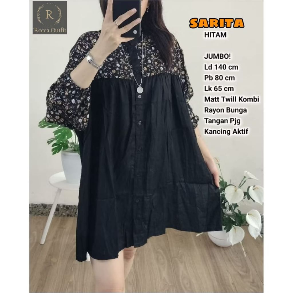 SARITA BLOUSE ELEGAN LD 140 FIT XXXL // TUNIK JUMBO BAHAN KATUN TWILL ADEM