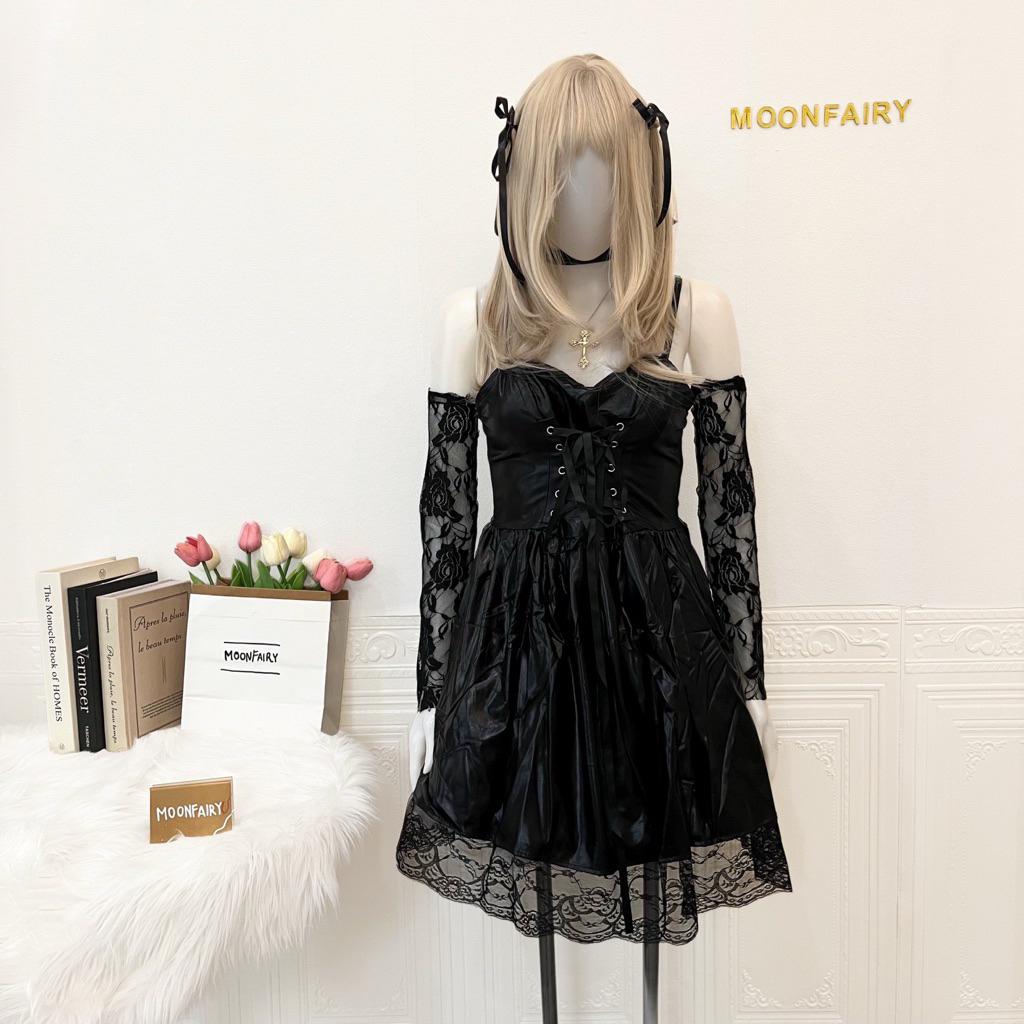 Moonfairy - Ready Stock Death Note Amane Misa Costume Cosplay Fullset Wig Anime Gothic Dress Kostum 