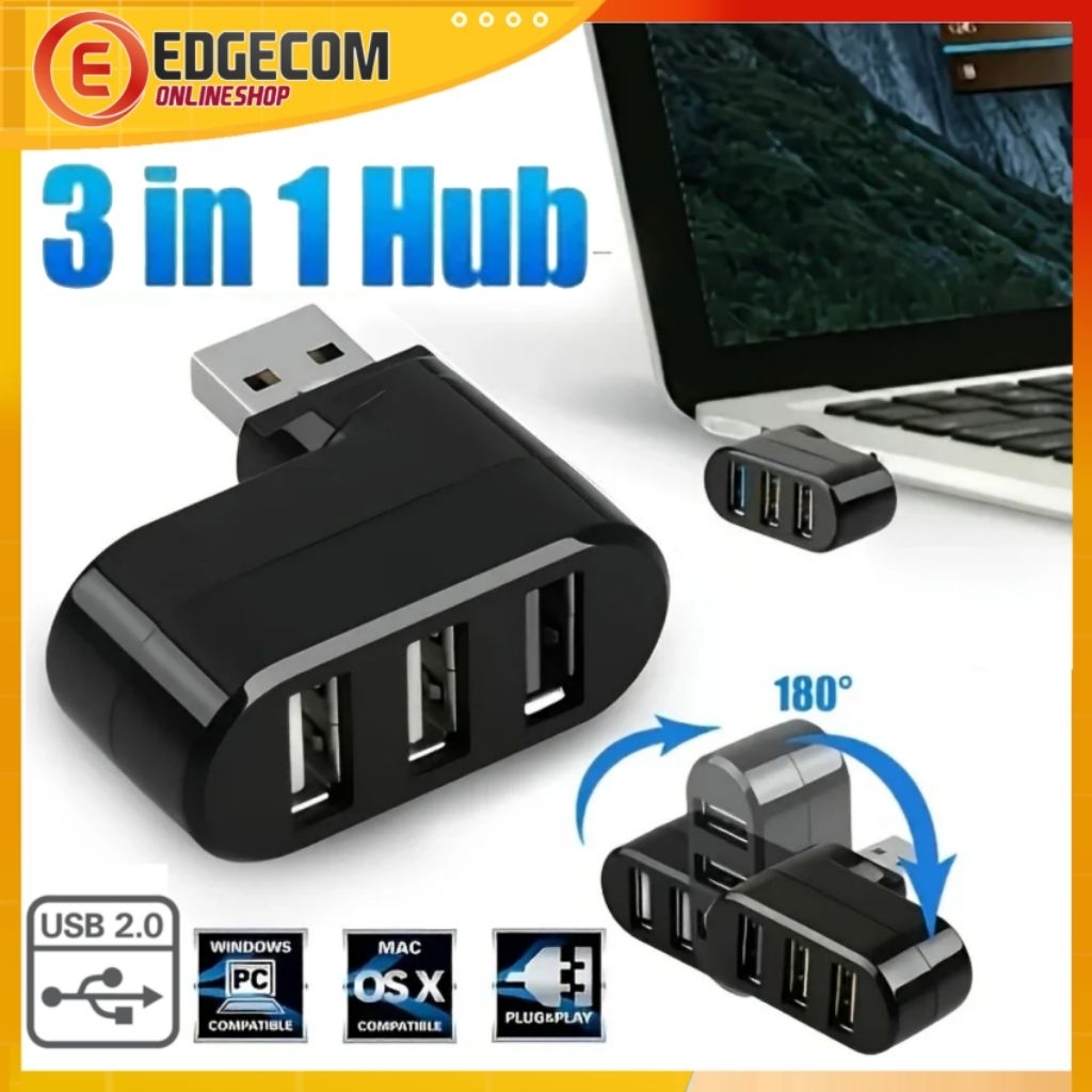 USB 2.0 HUB 3 IN 1  mini USB 2.0 Hub degree 90° - 180°