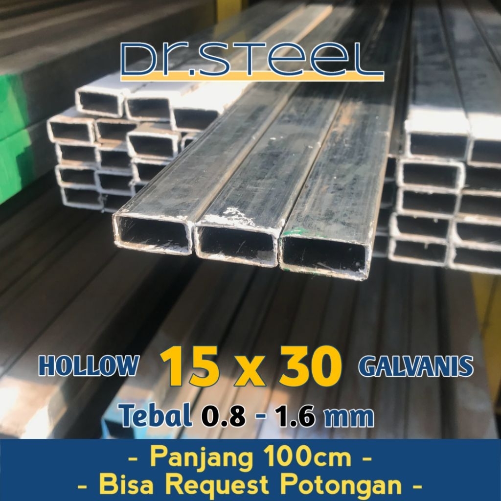 Besi Hollow 15x30 mm (1.5x3 cm) Galvanis panjang 100cm Hollo Holo Holow