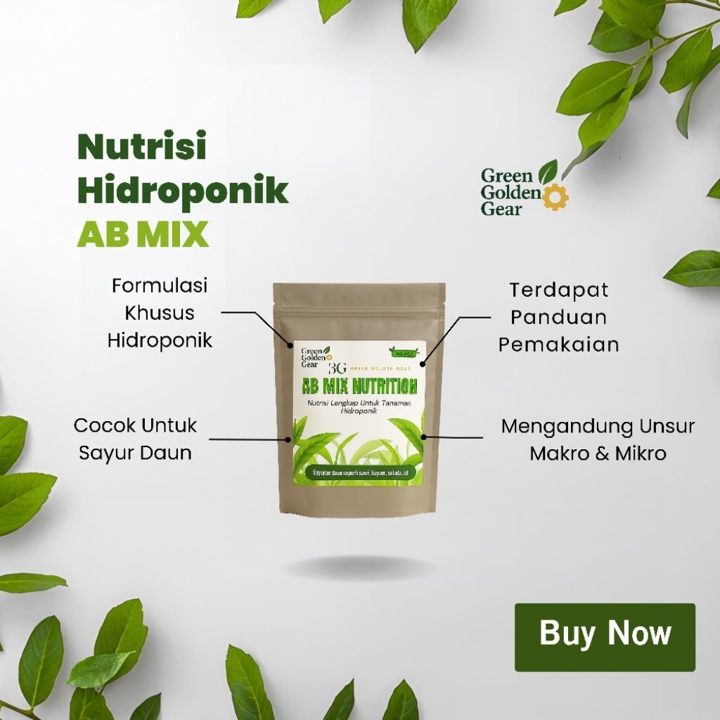 

3G Green Golden Gear AB Mix Nutrisi Hidroponik Sayur Daun – Selada, Kangkung, Bayam, Sawi, Pakcoy