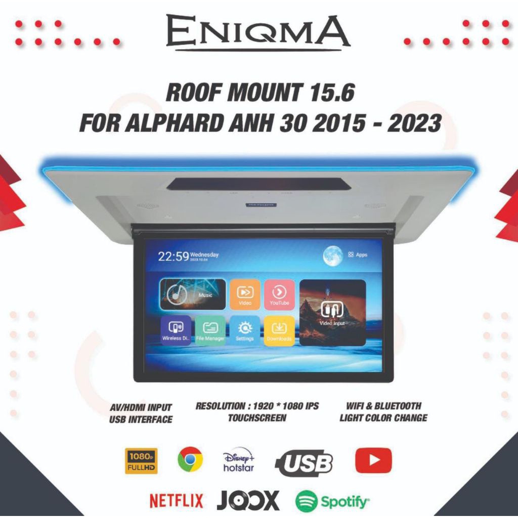 Monitor roof Android Enigma 15.6 inch Alphard  ANH 30 2015-2023 warna Beige | Audio mobil