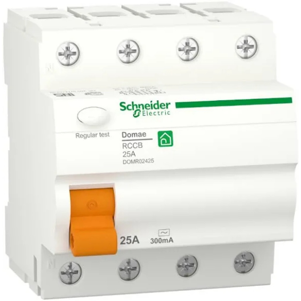SCHNEIDER ELCB 4P 25A 300MA DOMR02425 / RCCB 3P+N 25 AMPERE DOMAE 3P + N 25 A