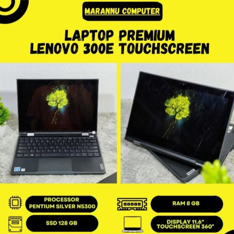 LAPTOP 2 IN 1 - LENOVO 300E - INTEL PENTIUM N5030, RAM 8 GB, SSD 128 GB, 11.6 INCH TOUCHSCREEN SECON