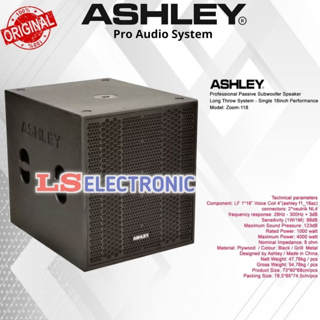 Subwoofer Pasif Ashley Zoom 118 Original Passive Sub 18 Inch Zoom118