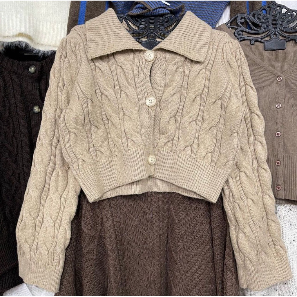 cardigan kepang crop kerah