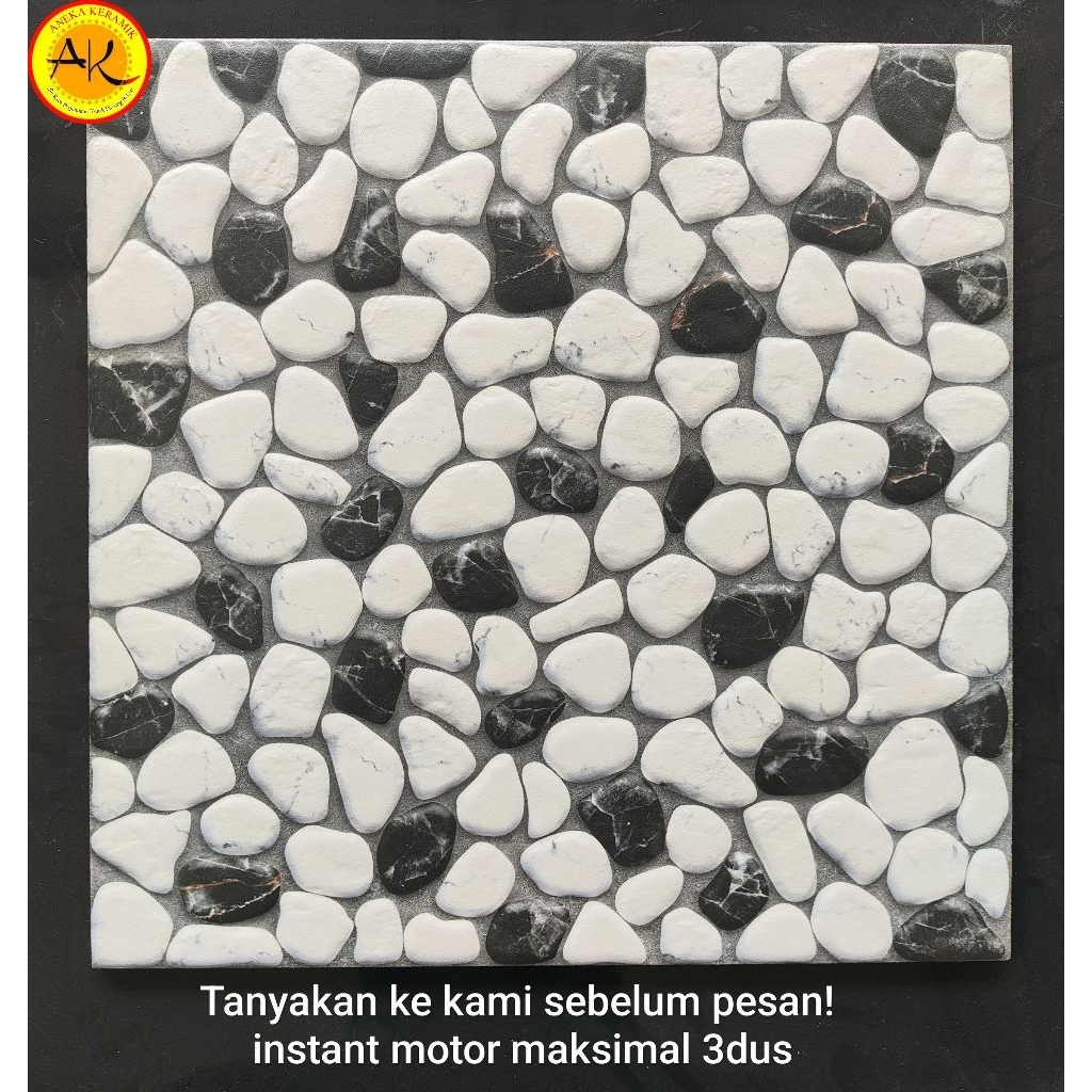 Keramik Lantai Kasar Teras Garasi Kamar Mandi Motif Batu Alam Timbul 3D 40x40 Rocastone Bianco
