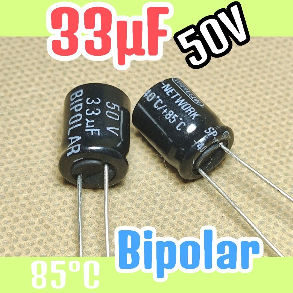 Kapasitor capasitor elko elco BP NP 50v 33uf 50v 33 uF 50 v 50volt BIPOLAR NONPOLAR ORIGINAL