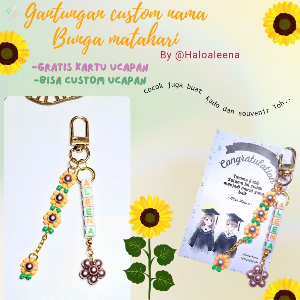 [Haloaleena] gantungan hp tas custom nama bunga matahari