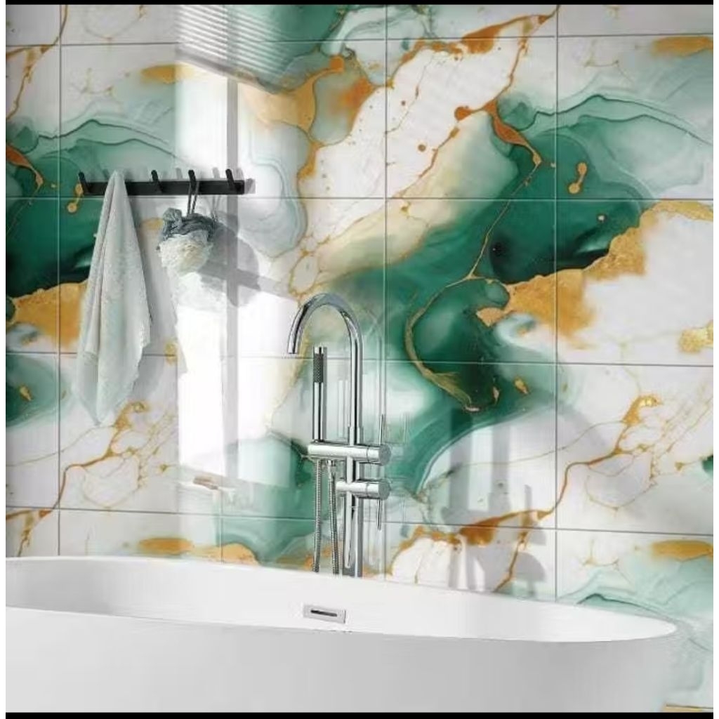 WALLPAPER DINDING MOTIF MARMER HIJAU GOLD