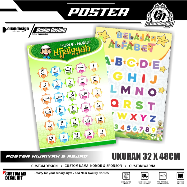 POSTER DINDING EDUKASI ISLAMI HIJAIYAH DAN HURUF ABJAD