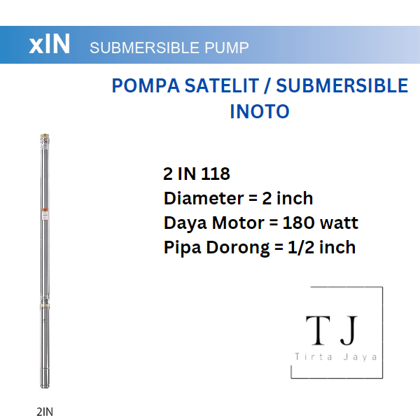 Pompa Satelit INOTO 2 IN 118 1/4 HP 1/2" Pompa Celup Submersibe Control Box