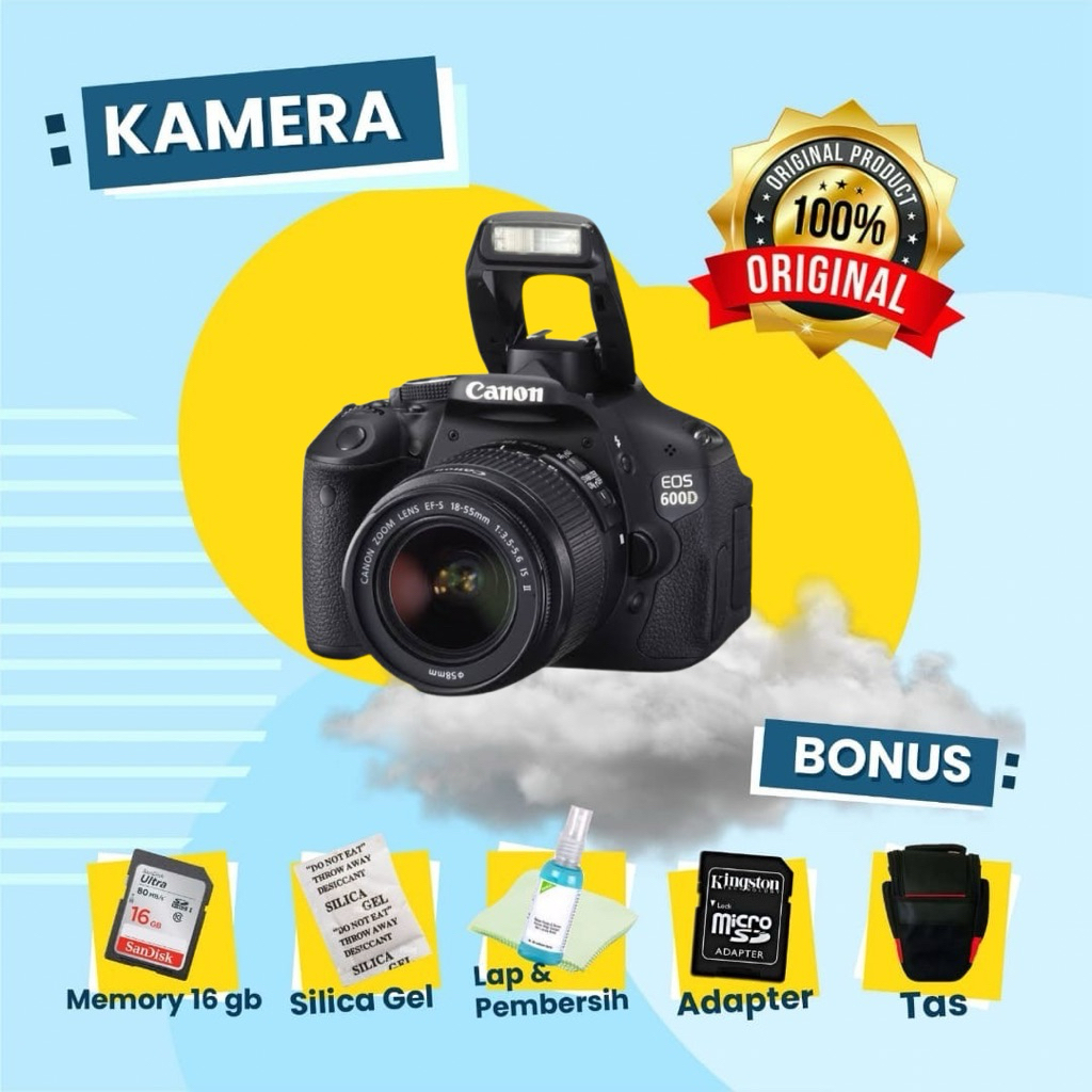 CANON Eos 600D 1000% Bebas Vignet Second LENGKAP BOX Banyak Bonus GARANSI