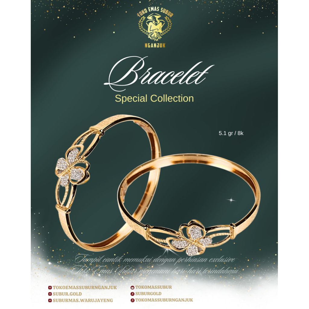 gelang bulat emas permata putih 8k